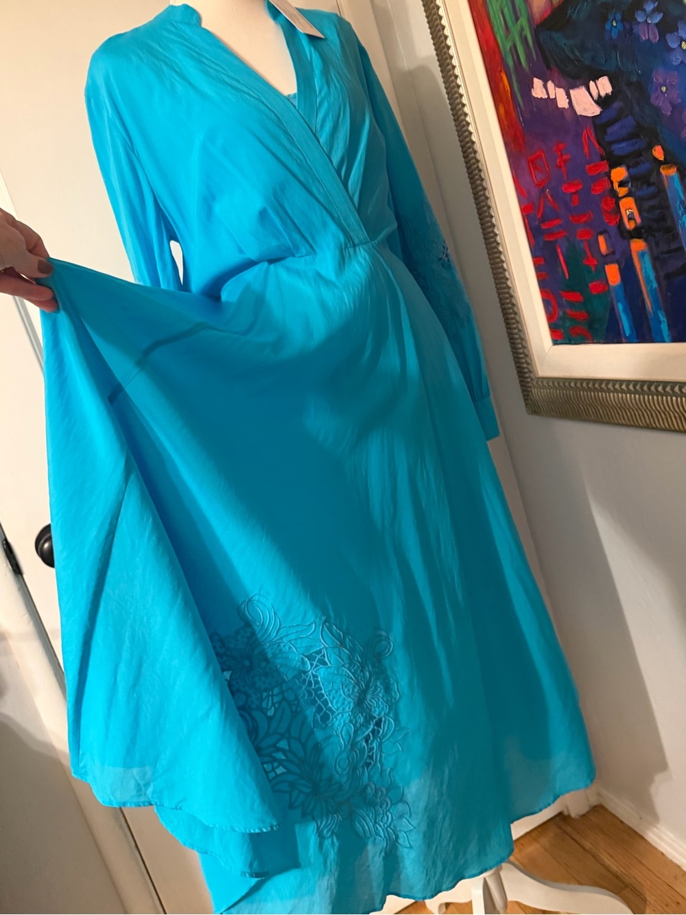 NWT Jade by Johnny Was Turquoise Long Sleeve Wrap-Front Midi Dress - Picture 11 of 13